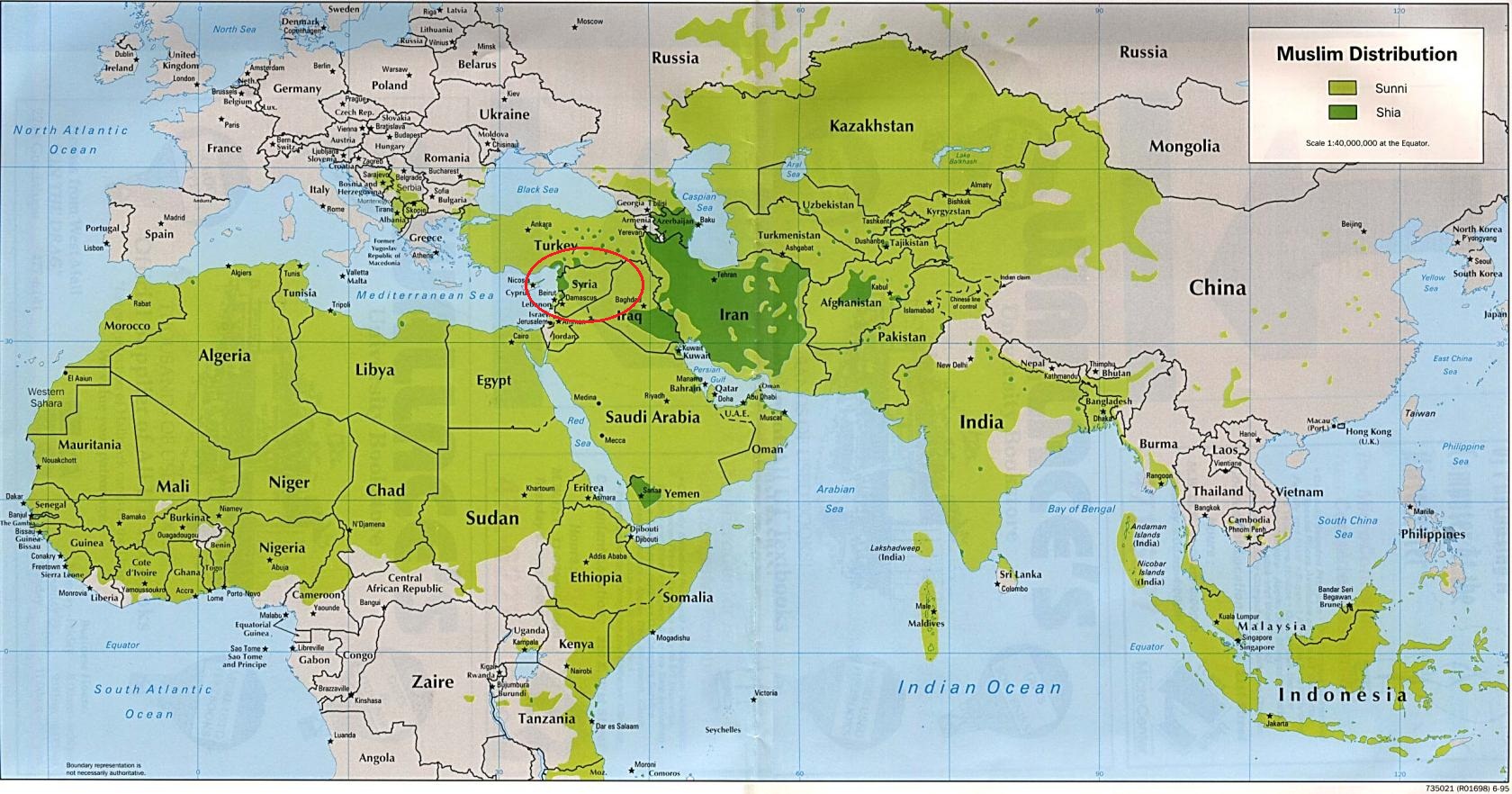 Сирия на фрагменте карты мира
